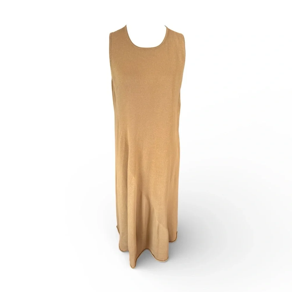 Vince Pale Walnut Shirred Cotton Tank Maxi Dress Sz L - Picture 3 of 12